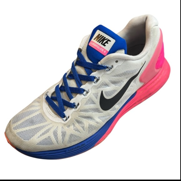 Nike LunarGlide 6 Running Shoes Size 11 White, Blue, Pink Athletic Sneakers - Picture 11 of 12
